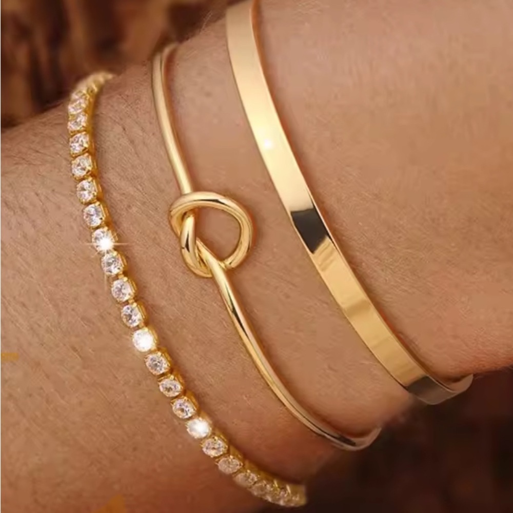 Gold bracelet set for women (3 pack) | minimalist stackable dainty bracelets
